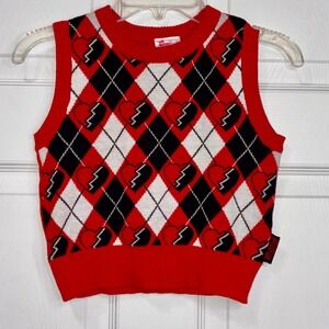 Disney The Descendants Argyle sweater vest Kids Sm 6/6X Red white black Cotton